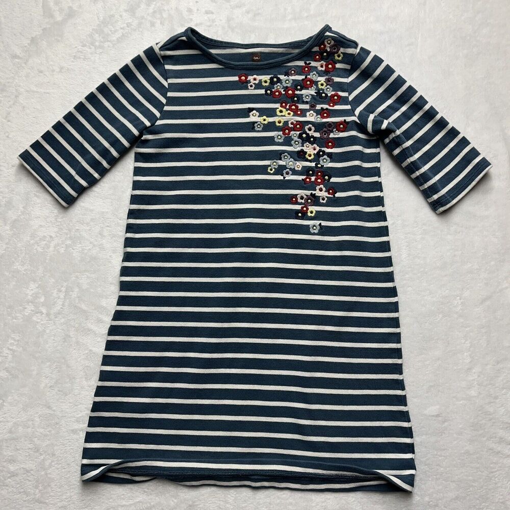 Tea Collection Yumi Embroidered Dress‎ Girls 7 Floral Striped